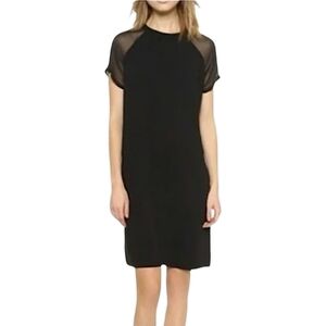 VINCE. Sheer Sleeve Crew Neck Shift Dress w/ Pockets In Black, Size Medium, NWOT